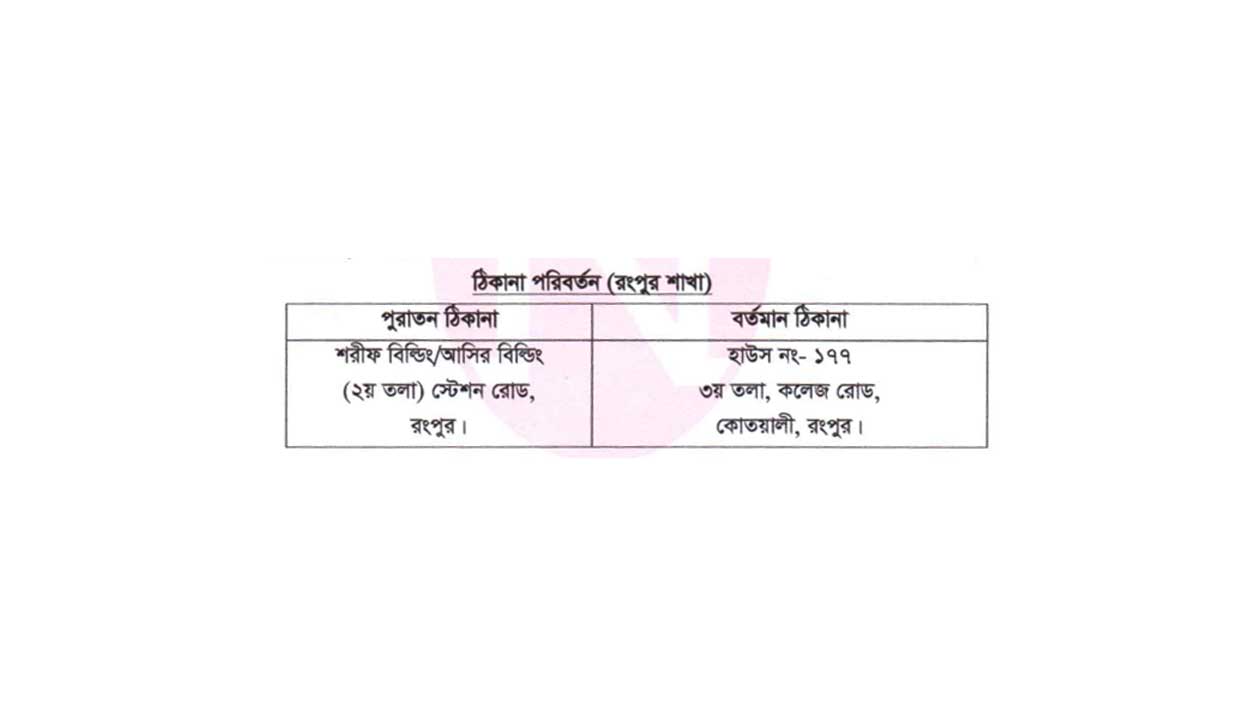 রংপুর শাখা স্থানান্তর